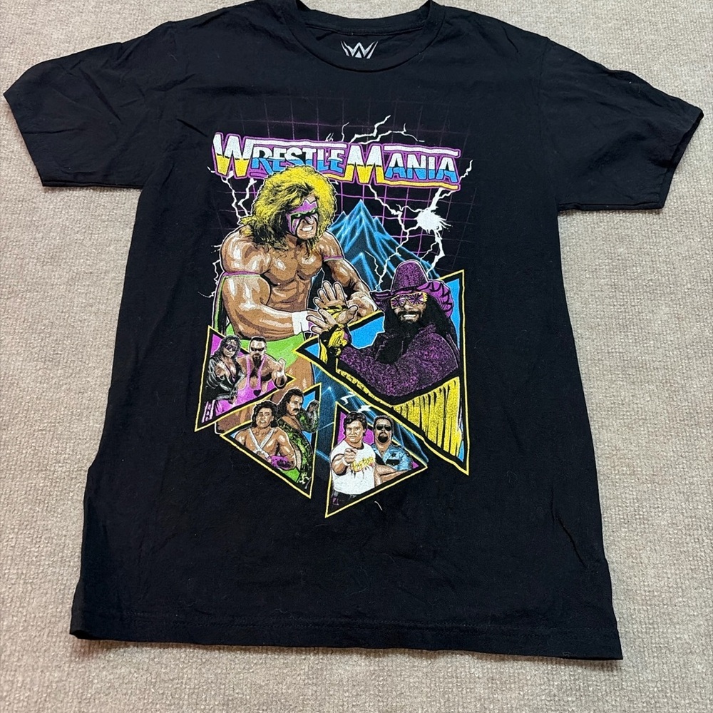 WWE WrestleMania Retro Legends Tee Ultimate Warrior Macho Man Black S 0468
